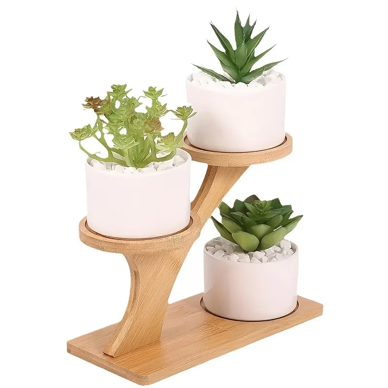 Estante Decorativa de Bambu em 2 Níveis