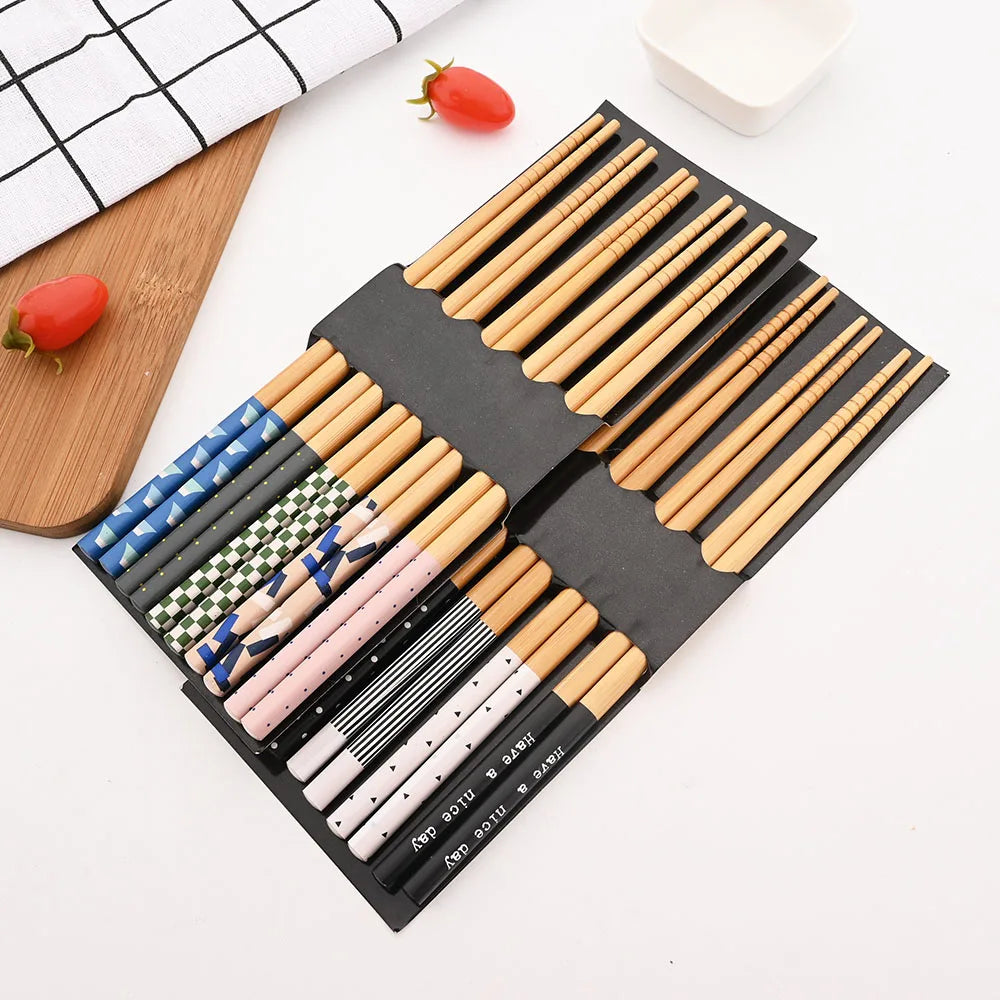 Kit com 5 Pares de Hashis de Bambu