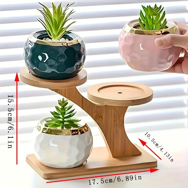 Estante Decorativa de Bambu em 2 Níveis
