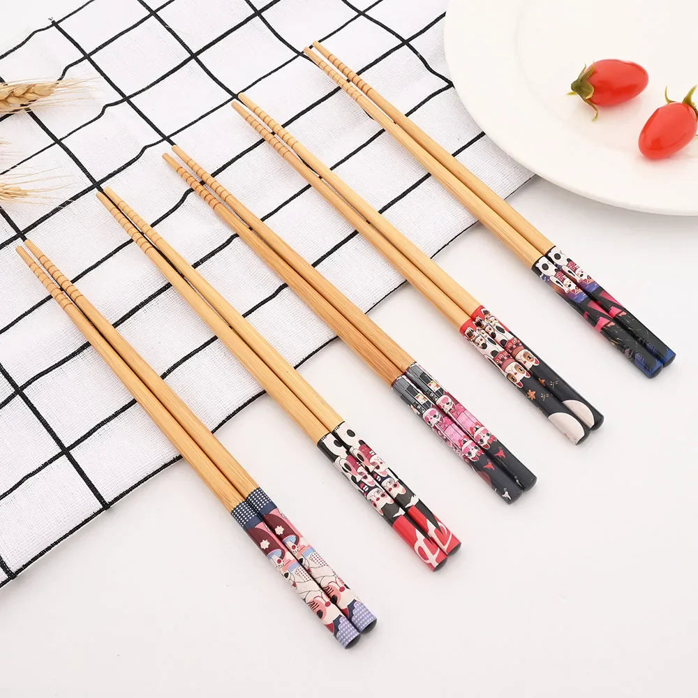 Kit com 5 Pares de Hashis de Bambu