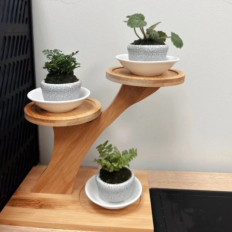 Estante Decorativa de Bambu em 2 Níveis