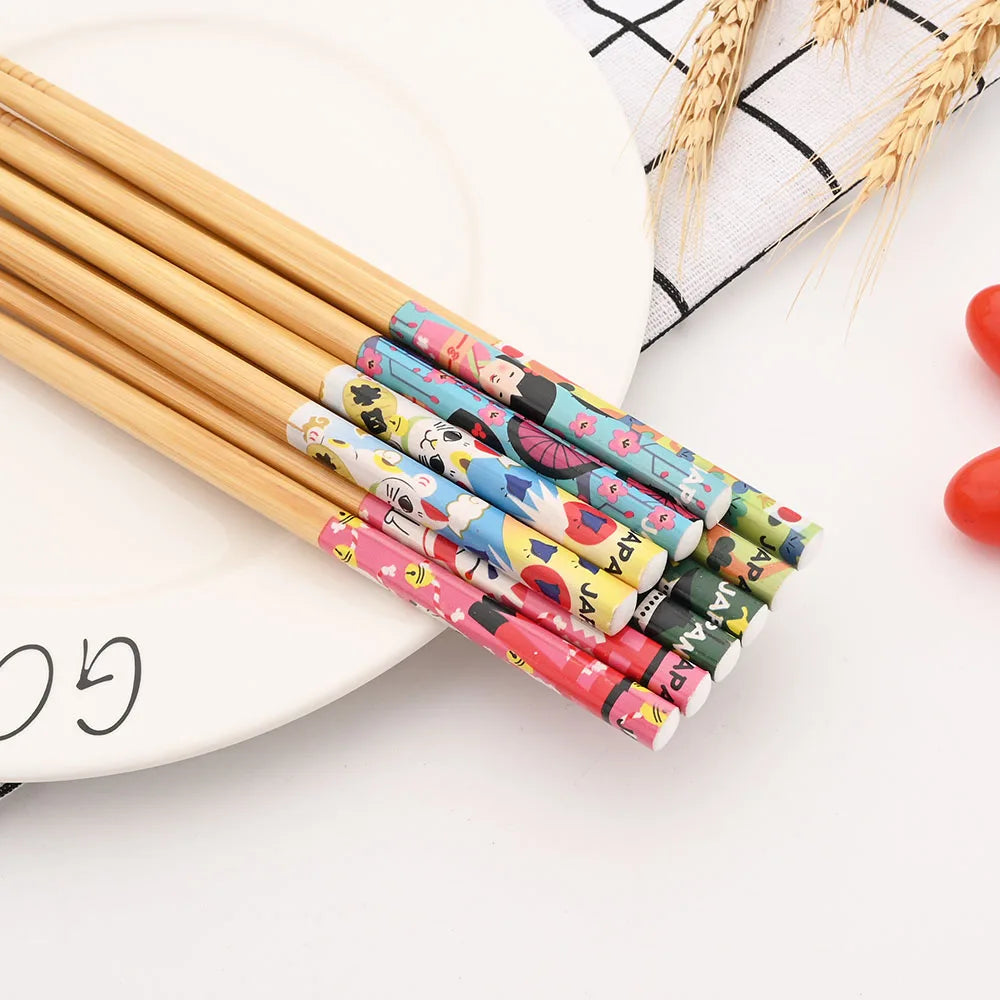 Kit com 5 Pares de Hashis de Bambu