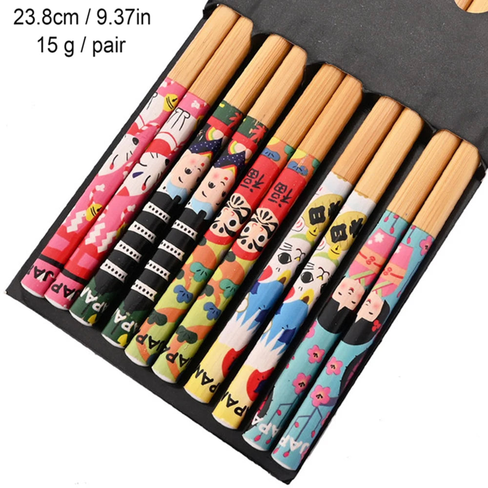 Kit com 5 Pares de Hashis de Bambu