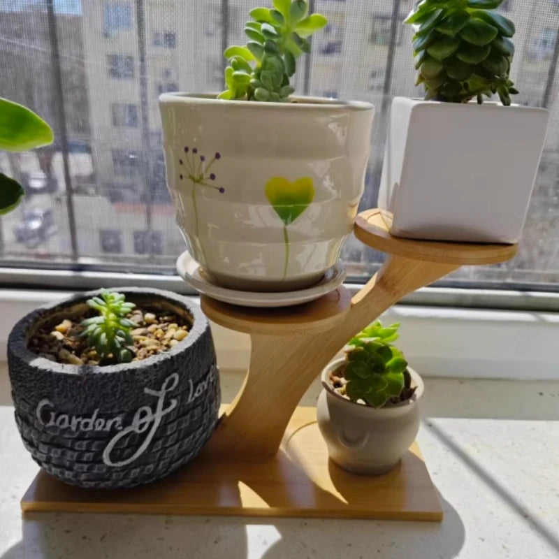 Estante Decorativa de Bambu em 2 Níveis
