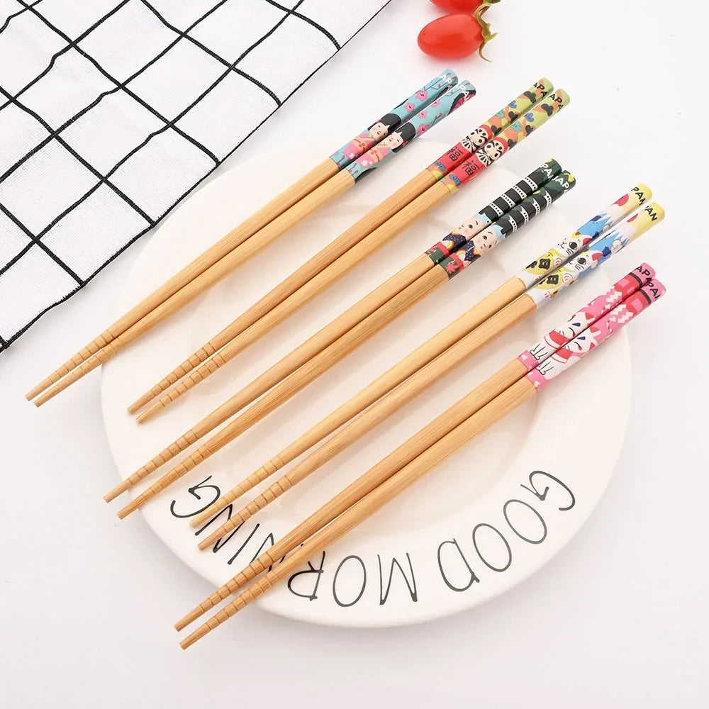 Kit com 5 Pares de Hashis de Bambu