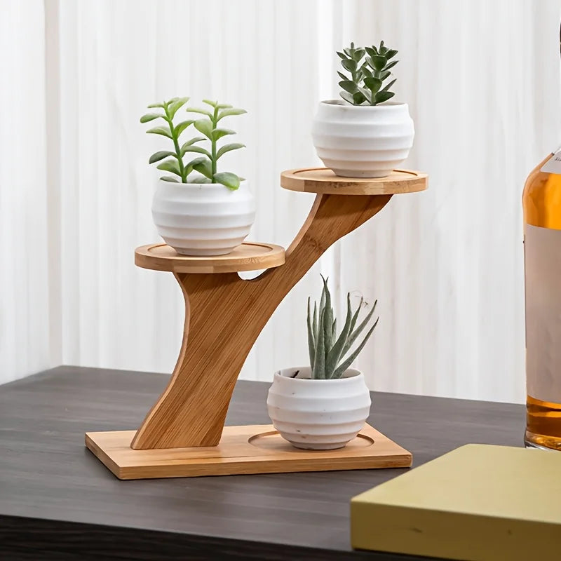 Estante Decorativa de Bambu em 2 Níveis