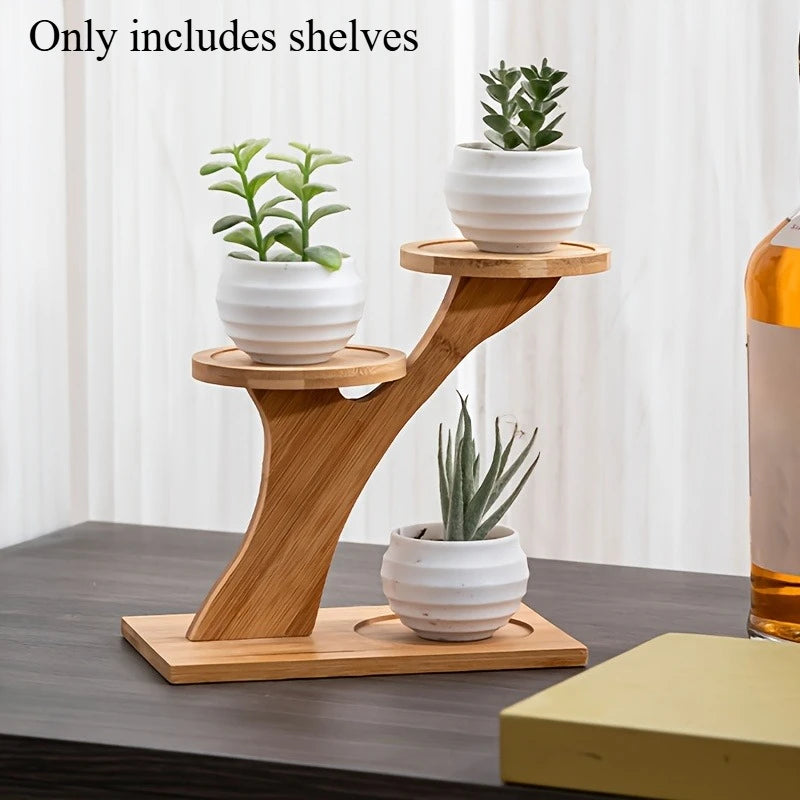 Estante Decorativa de Bambu em 2 Níveis