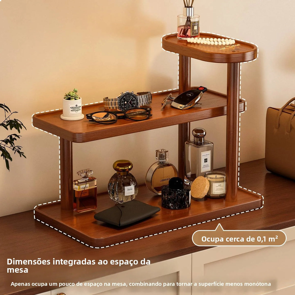 Organizador de Mesa em Bambu com 3 Níveis